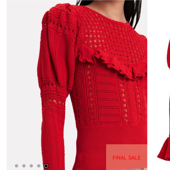 Women’s Self-Portrait Dark Red Knitted Lace Top Size Large - Picture 6 of 8